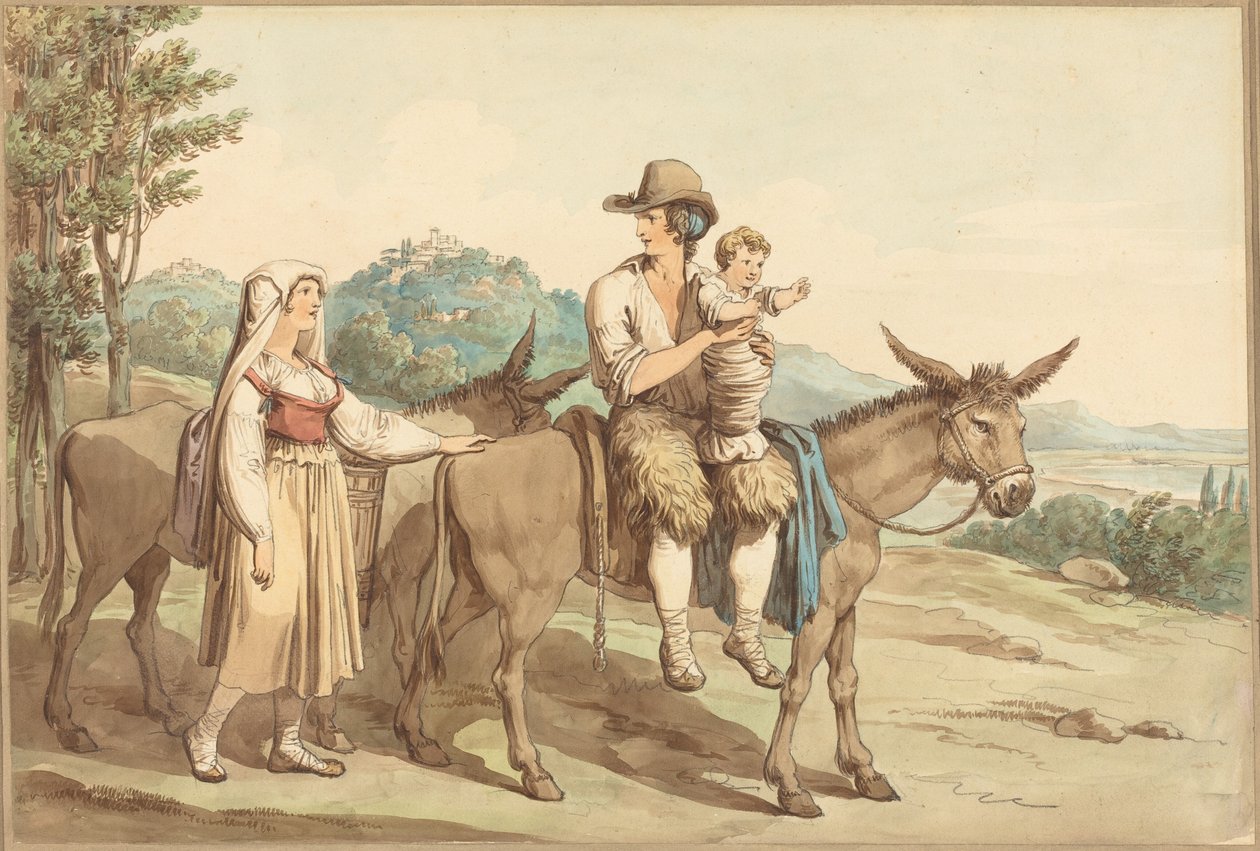 En bondefamilie og to æsler af Bartolomeo Pinelli