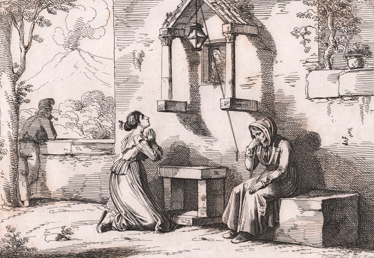 En datter, der beder til Madonnaen for sin syge mor, ætsning af Bartolomeo Pinelli (Rom) af Bartolomeo Pinelli