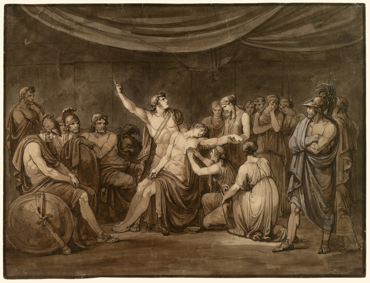 Achilleus sværger at hævne den døde Patroklos, dræbt af Hektor af Bartolomeo Pinelli