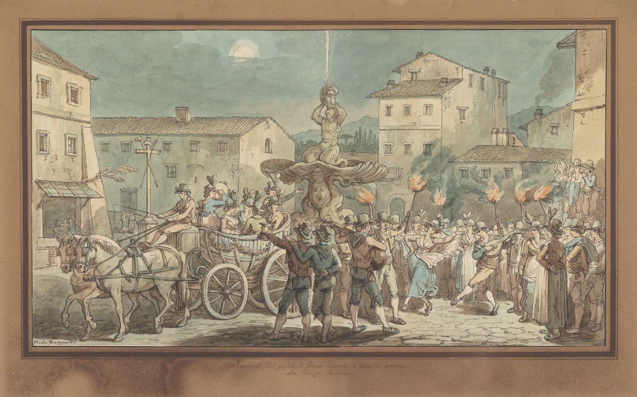 Berninis Tritonfontæne, illustration til Romerske dragter og skikke af Bartolomeo Pinelli