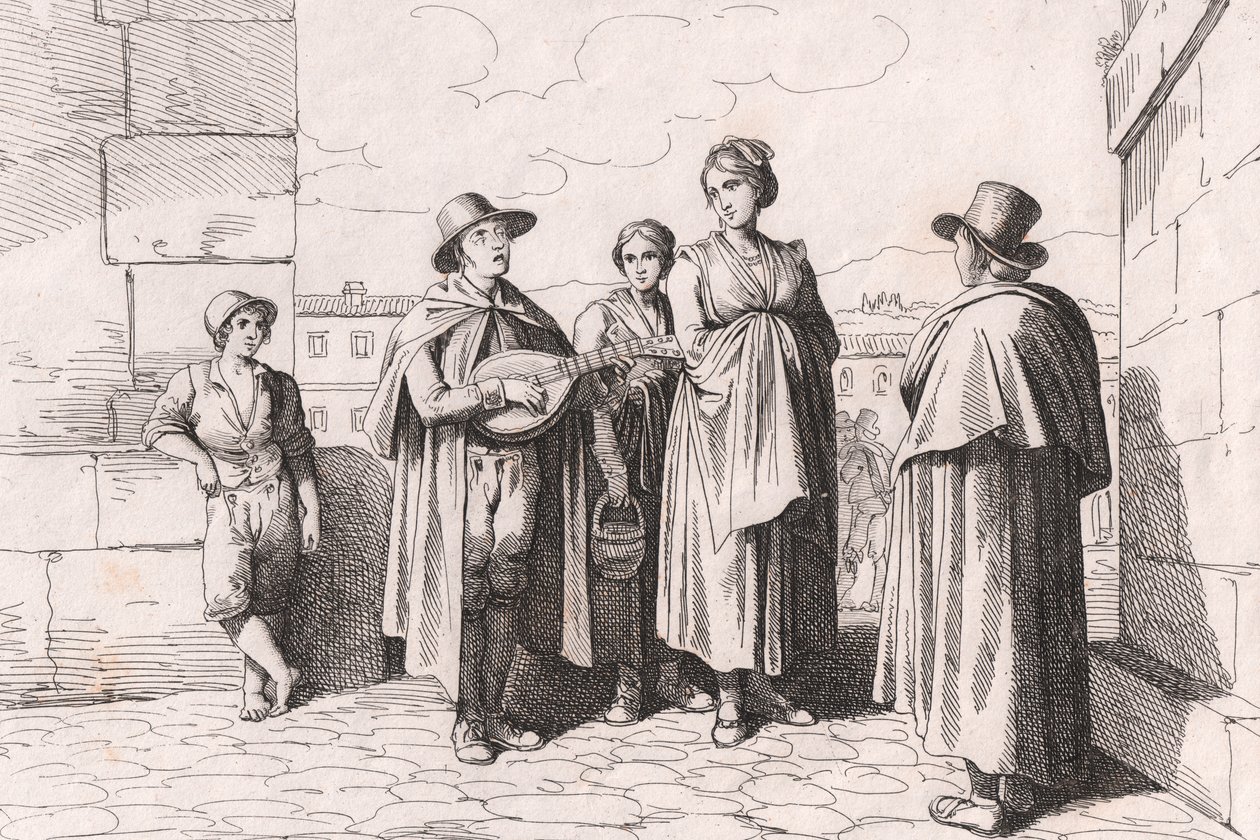 Blind mand synger og spiller, ætsning af Bartolomeo Pinelli (Rom af Bartolomeo Pinelli
