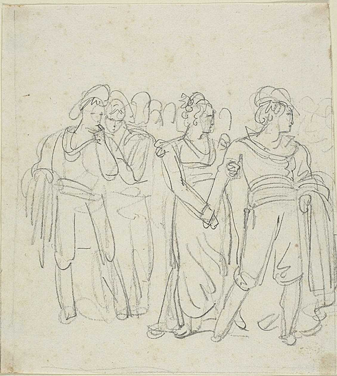 Brigadehøvding holdt tilbage af en kvinde (recto); Skitse af to figurer i et landskab (verso) af Bartolomeo Pinelli