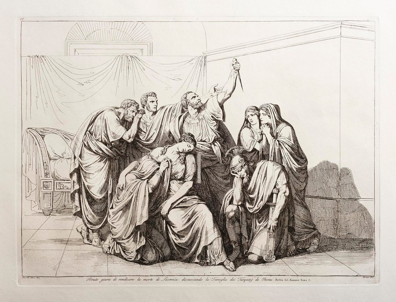 Brutus sværger at hævne Lucretias død og forviser Tarquini-familien fra Rom af Bartolomeo Pinelli