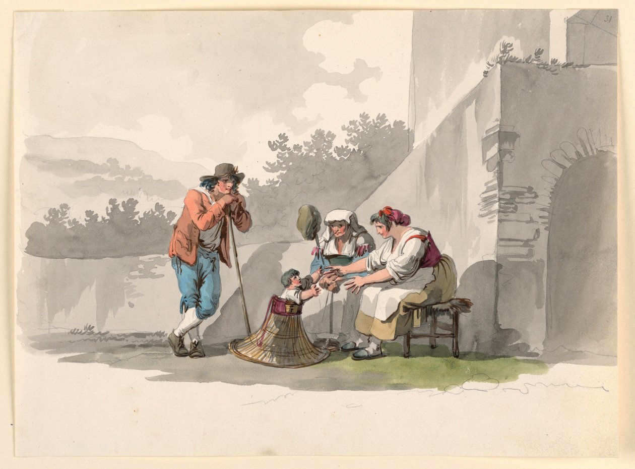 Tegning, En bondefamilie i Campagna, 1807-08 af Bartolomeo Pinelli