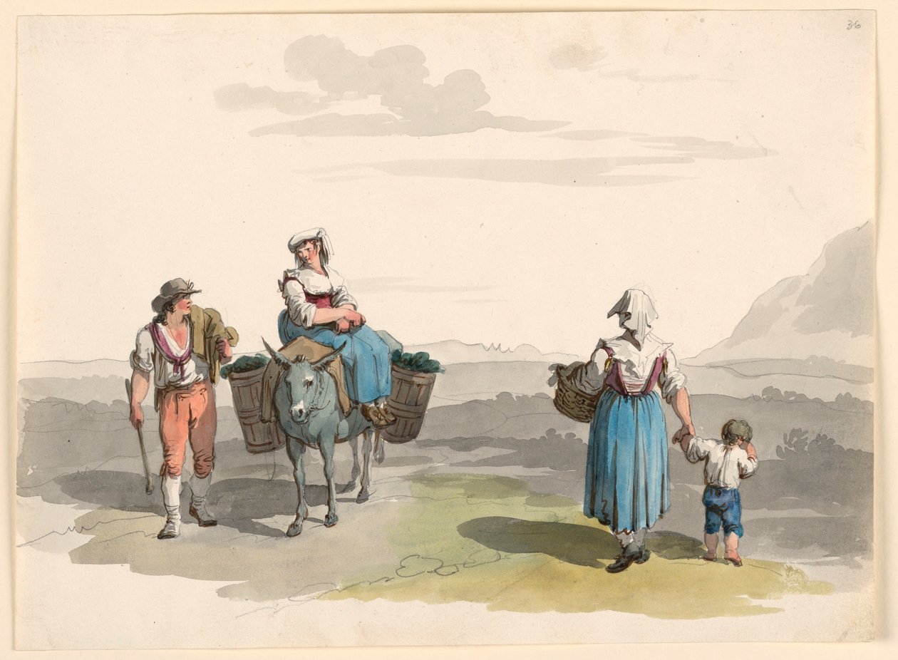 Tegning, På vej til Tivoli, 1807-08 af Bartolomeo Pinelli