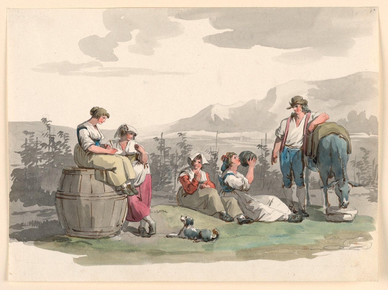 Tegning, hvile under årgangen, 1807-08 af Bartolomeo Pinelli