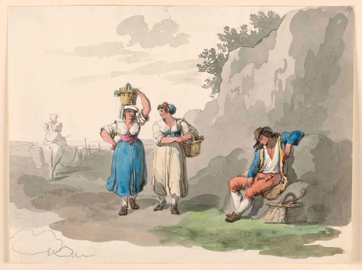 Tegning, Hjemkomst fra årgangen, 1807-08 af Bartolomeo Pinelli