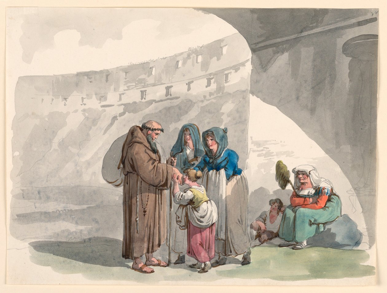 Tegning, Hilsen fra en eremit, 1807-08 af Bartolomeo Pinelli