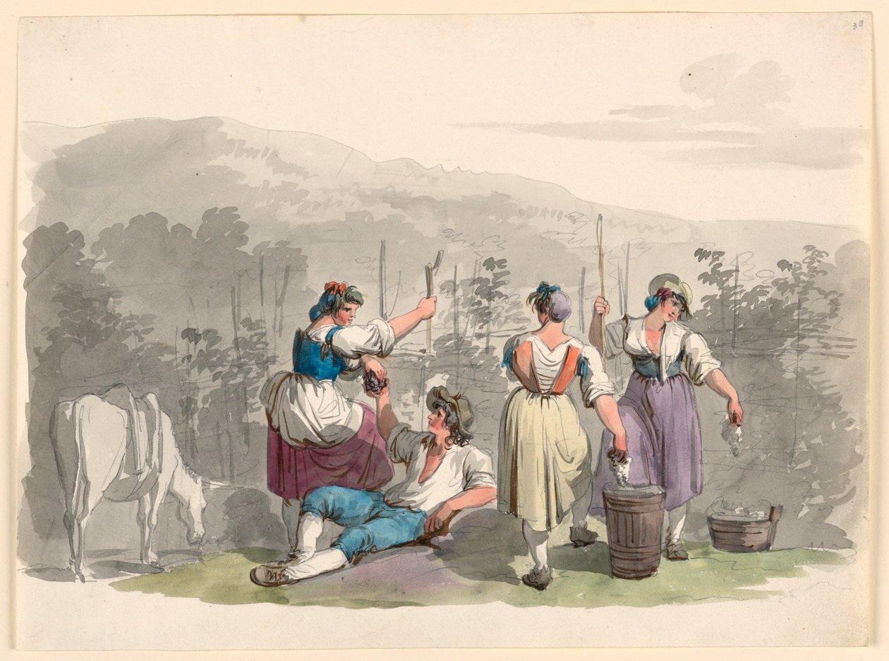 Tegning, årgang i bjergene nær Rom, 1807-08 af Bartolomeo Pinelli