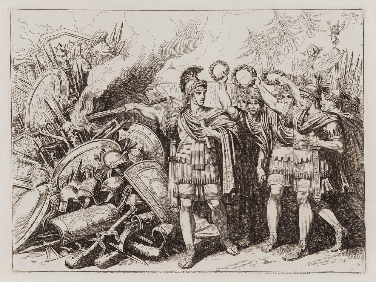 Gaius Marius brænder cimbrernes og teutonernes våben af Bartolomeo Pinelli