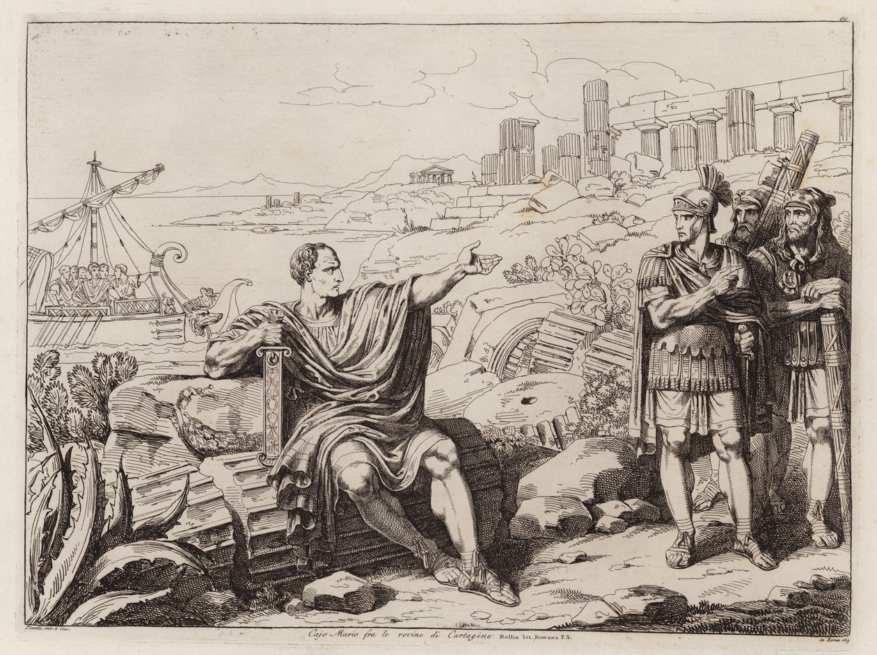 Gaius Marius sidder blandt ruinerne af Karthago (radering) af Bartolomeo Pinelli