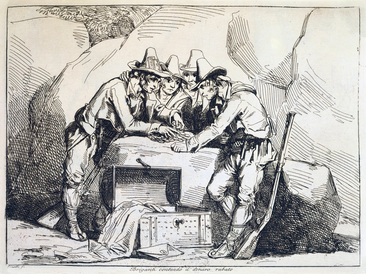 Gruppe af banditter, af Bartolomeo Pinelli (1781-1835), gravering af Bartolomeo Pinelli