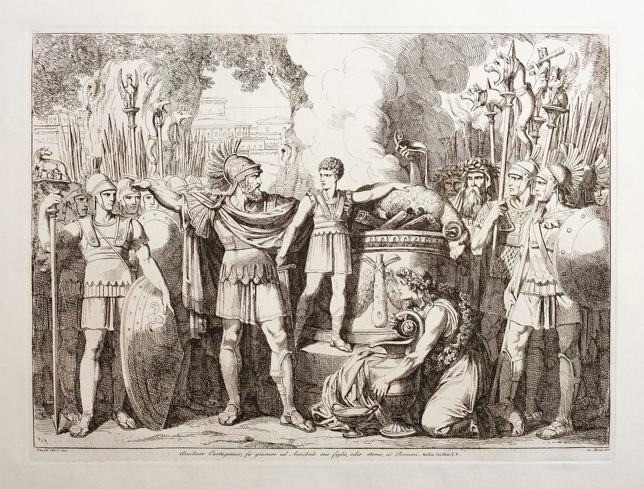 Hamilcar Barca får sin søn Hannibal til at sværge evigt had mod romerne af Bartolomeo Pinelli