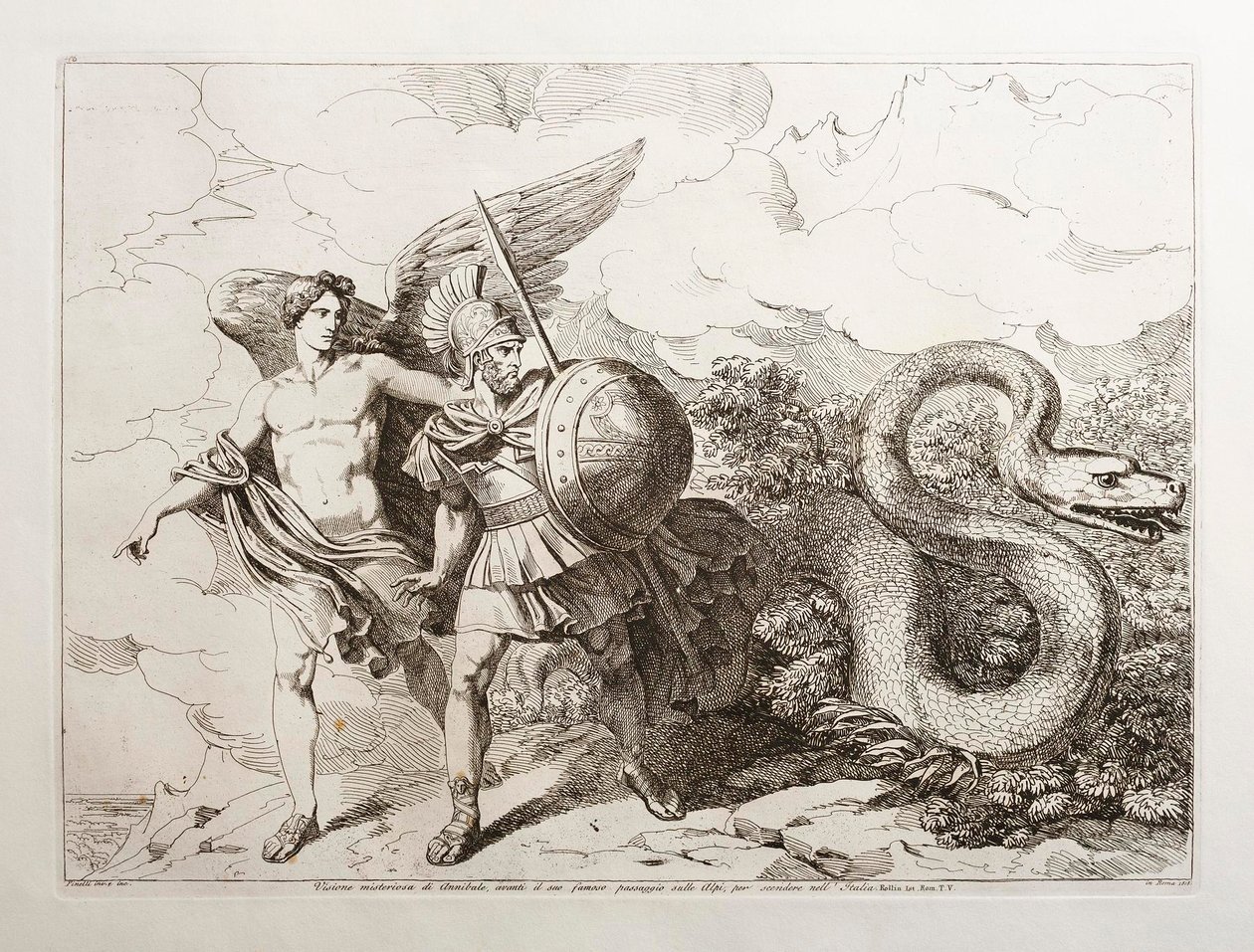 Hannibals mystiske syn, inden hans berømte passage over Alperne for at trække ind i Italien af Bartolomeo Pinelli