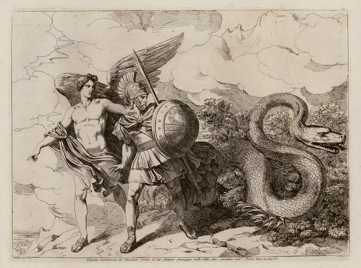 Hannibals vision før krydsningen af Alperne (radering) af Bartolomeo Pinelli