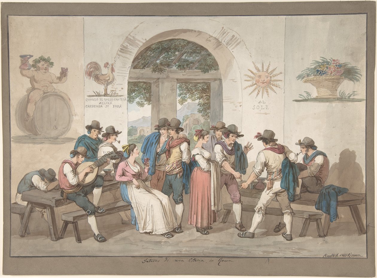 Interiøret i en romersk kro af Bartolomeo Pinelli