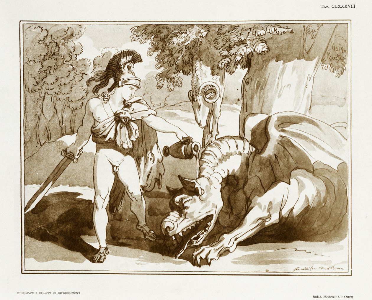 Jason sætter en drage, der vogter Golden Fleece, i søvn af Bartolomeo Pinelli