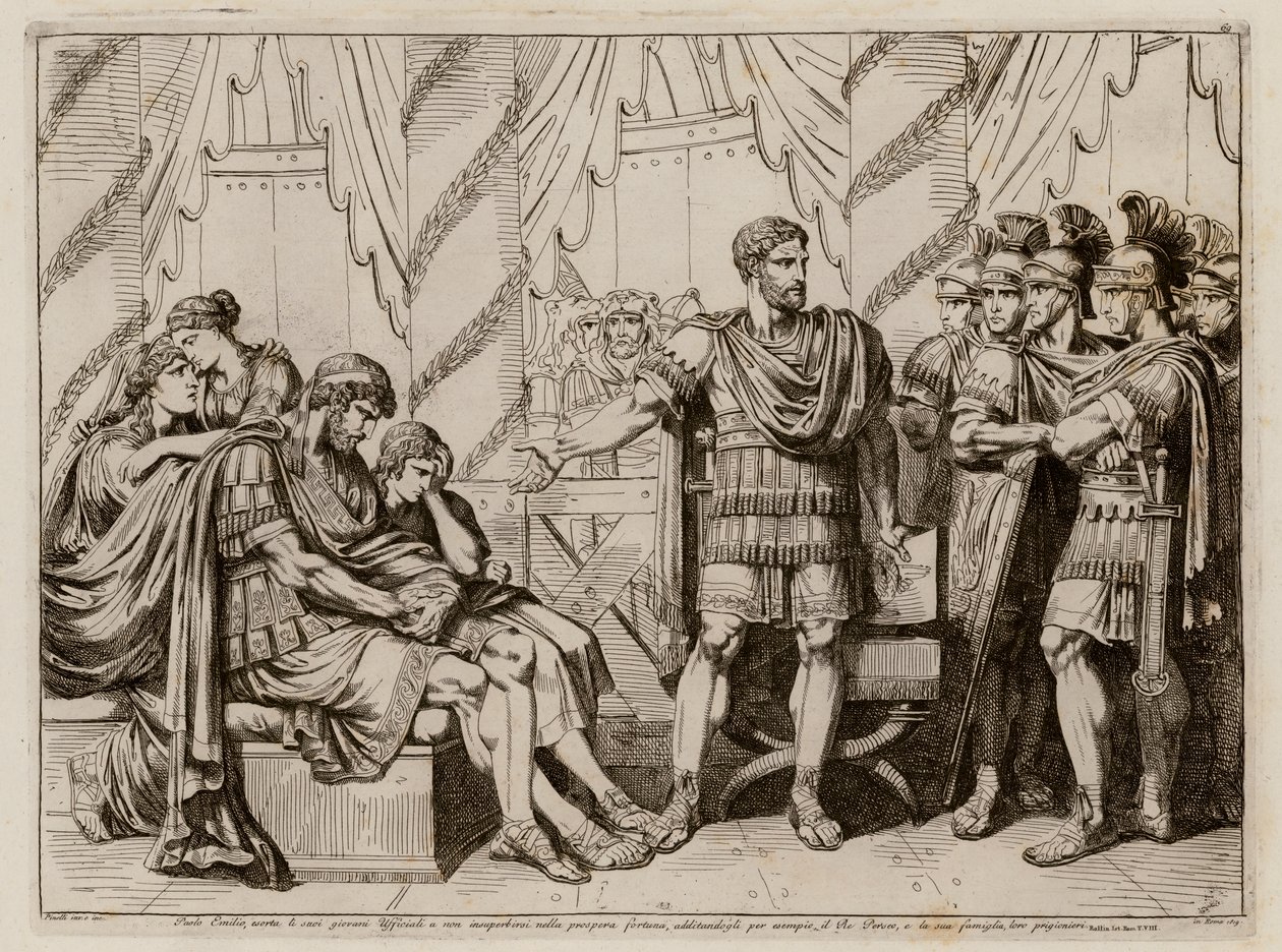 Lucius Aemilius Paullus Macedonicus peger på den besejrede kong Perseus af Makedonien af Bartolomeo Pinelli