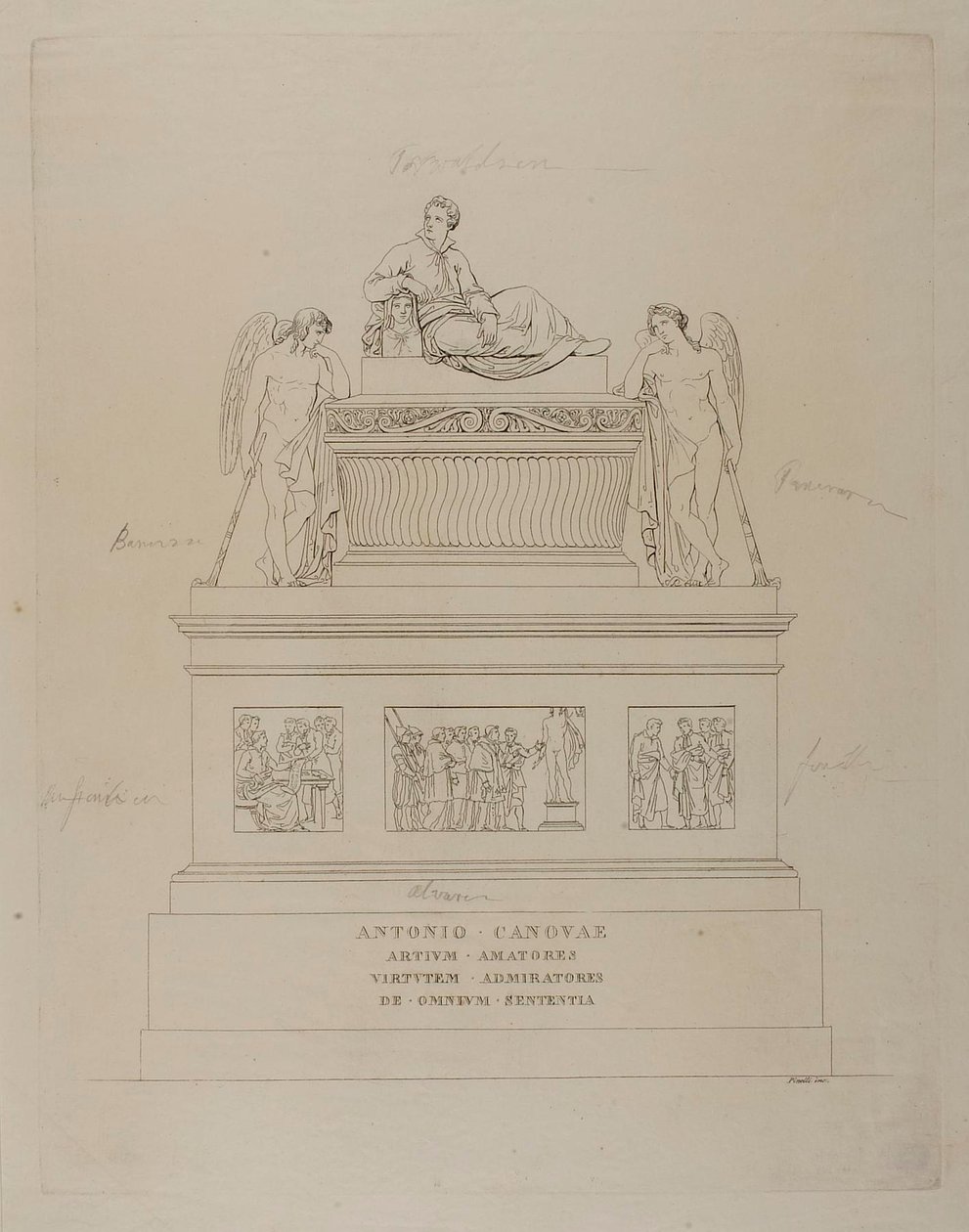 Monument for Antonio Canova, skitse af Bartolomeo Pinelli