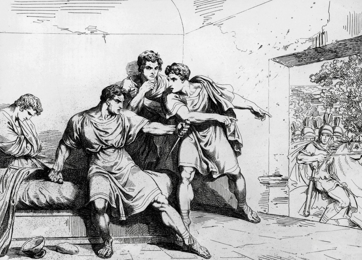 Neros død, fra kejsernes historie, startende fra Ottavio, gravering af Bartolomeo Pinelli (1781-1835), Rom af Bartolomeo Pinelli