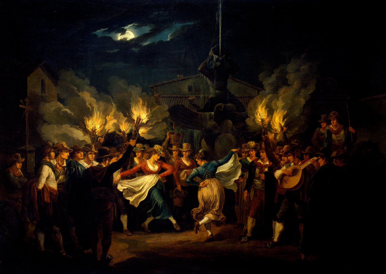 Natlig dans på Piazza Barberini efter høst, af Bartolomeo Pinelli (1781-1835), Italien af Bartolomeo Pinelli