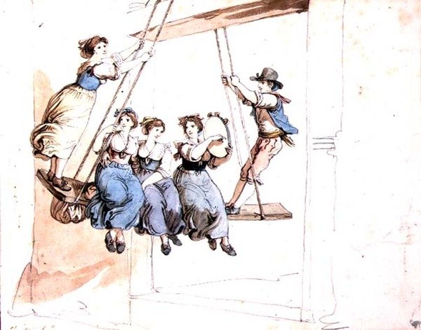 På gyngen (akvarel over blyant på papir) af Bartolomeo Pinelli