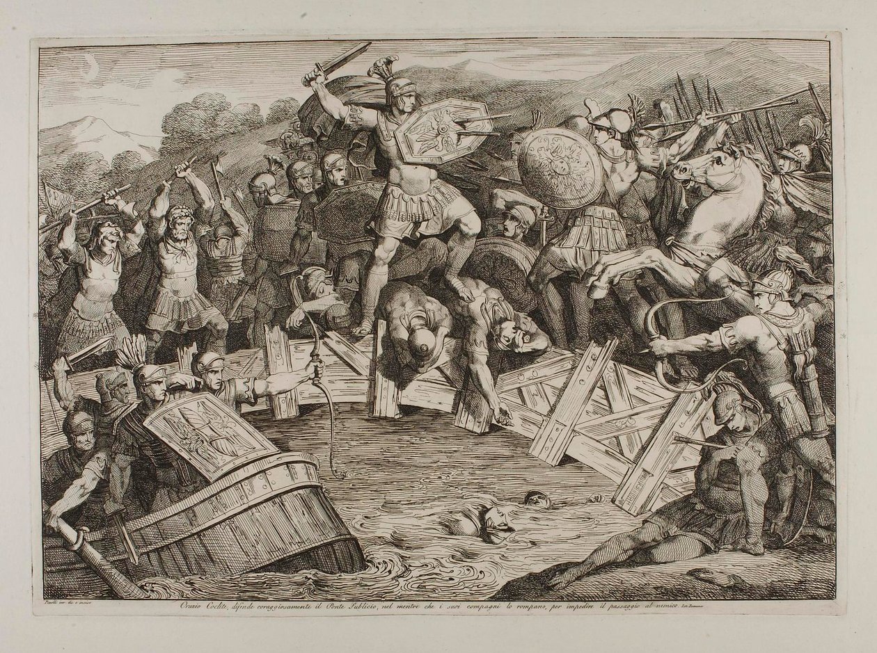 Orazio Coclite kæmper på Ponte Sublico af Bartolomeo Pinelli