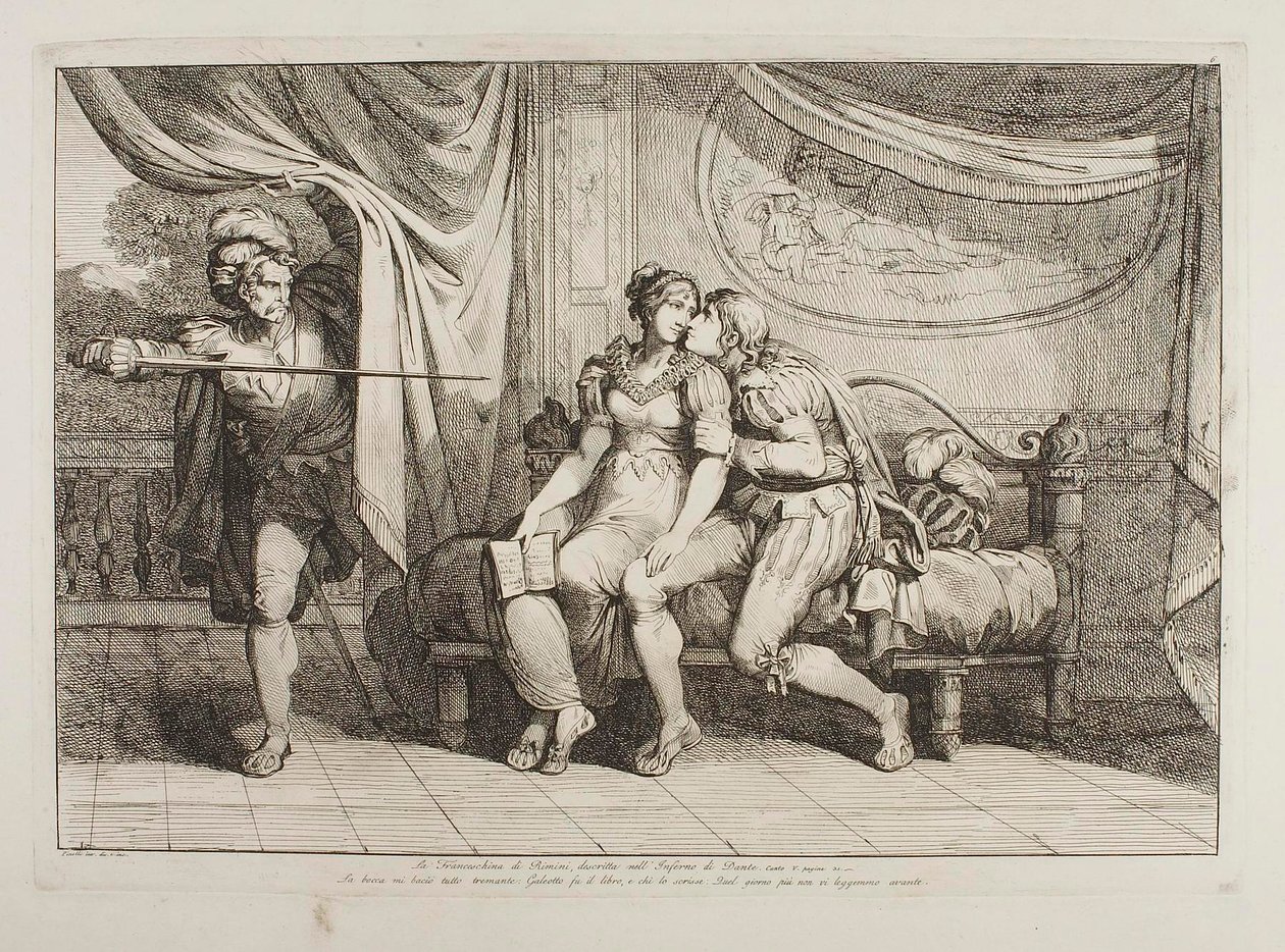 Paolo da Malatesta og Francesca da Rimini overrasket af Gianciotto Malatesta af Bartolomeo Pinelli