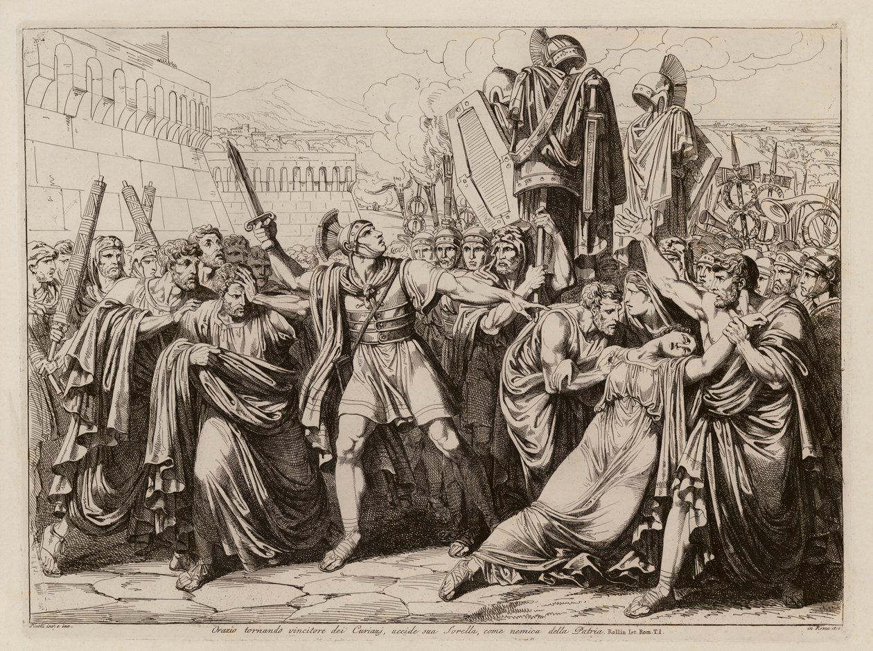Publius Horatius dræber sin søster Camilla (radering) af Bartolomeo Pinelli