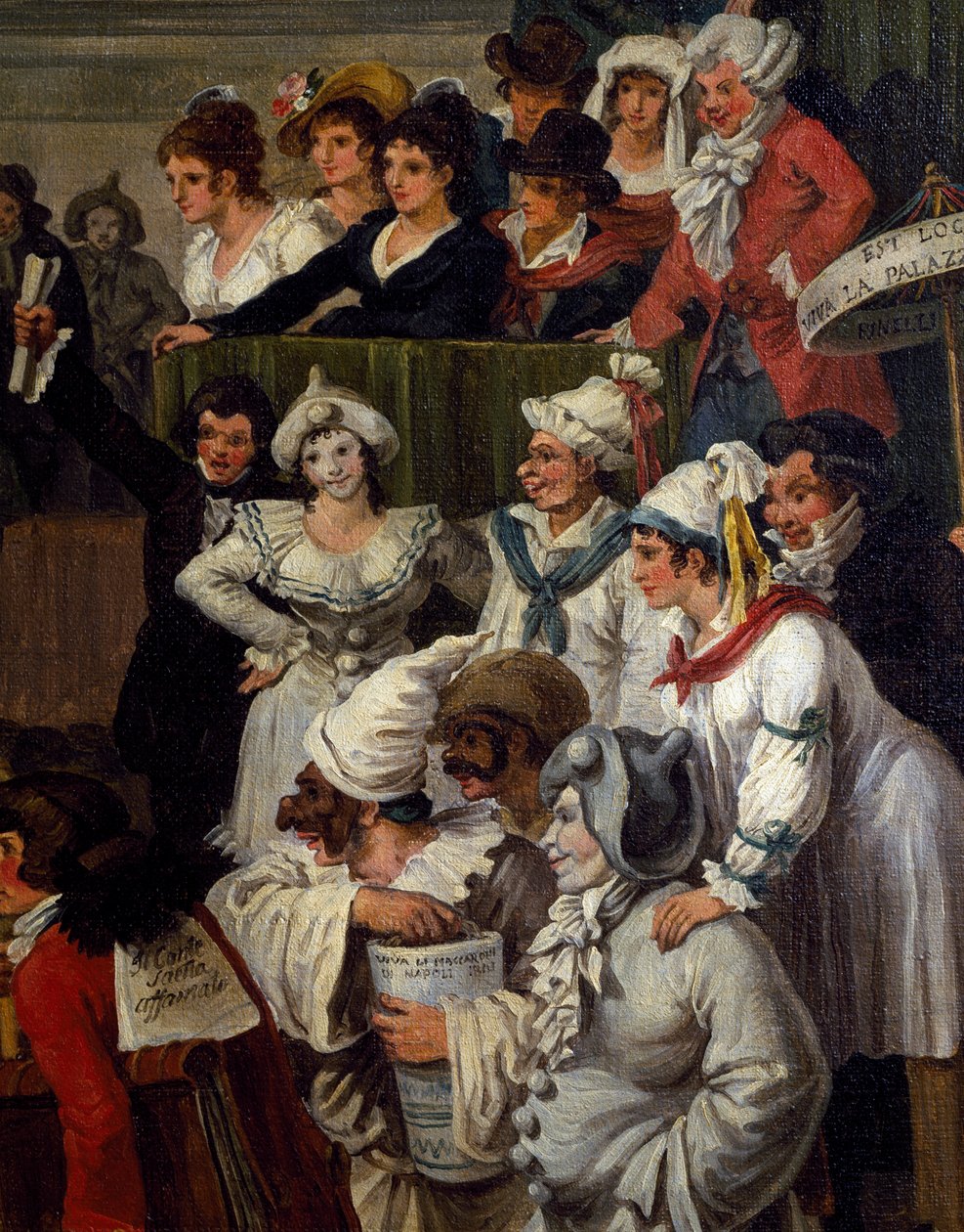 Pulcinella med anden karnevalskarakter, detalje fra Berber-hestevæddeløbet i Rom under karneval af Bartolomeo Pinelli