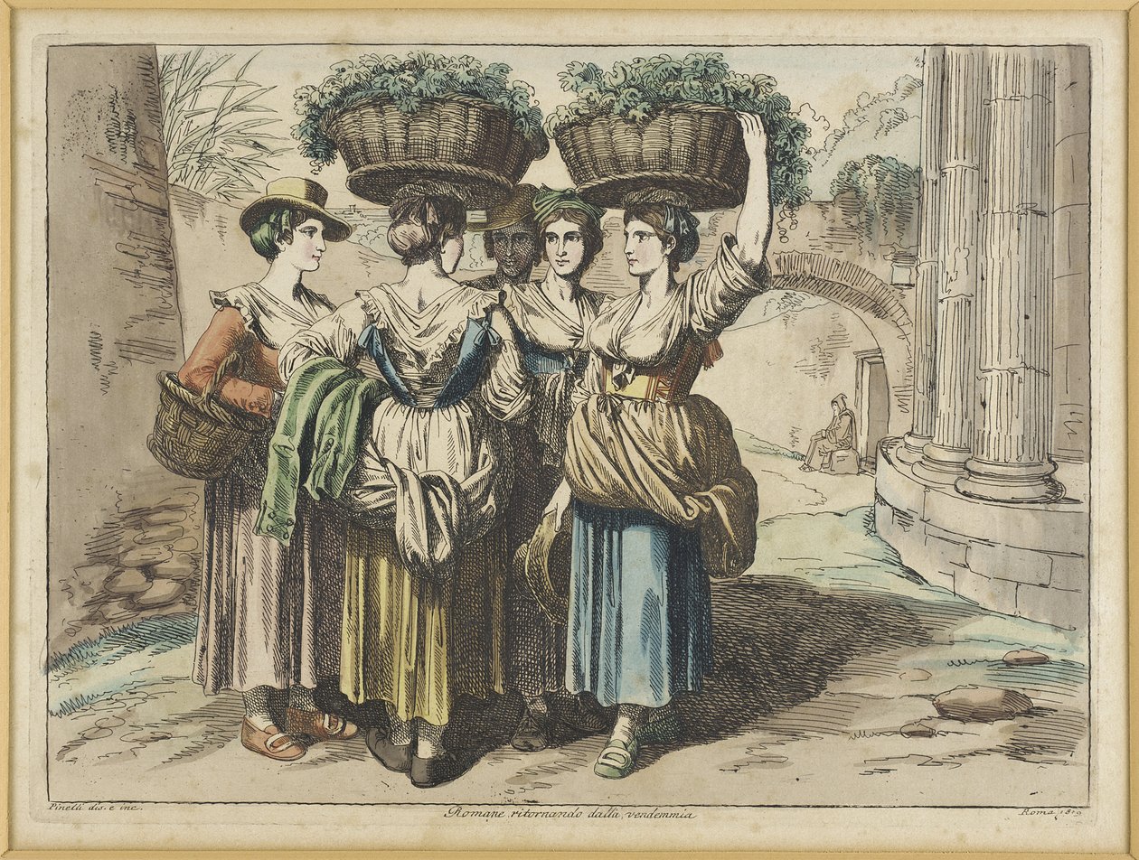 Romerske kvinder på vej hjem fra vinhøsten af Bartolomeo Pinelli