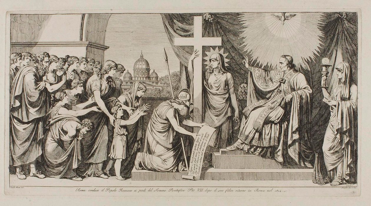 Rom fører det romerske folk til Pius VII efter hans tilbagevenden til Rom i 1814 af Bartolomeo Pinelli