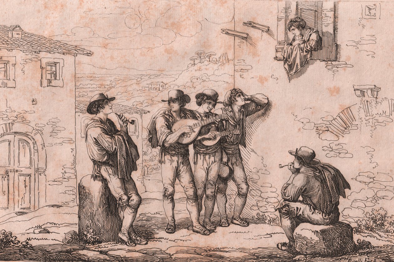 Serenade i Rom, radering af Bartolomeo Pinelli (Rom af Bartolomeo Pinelli