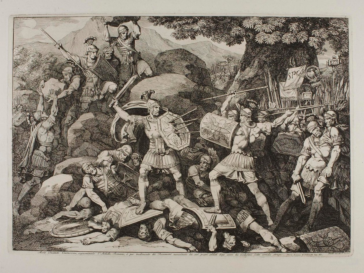 Siccio Dentato, centurion (Lucius Siccius Dentatus under den frygtelige kamp) af Bartolomeo Pinelli
