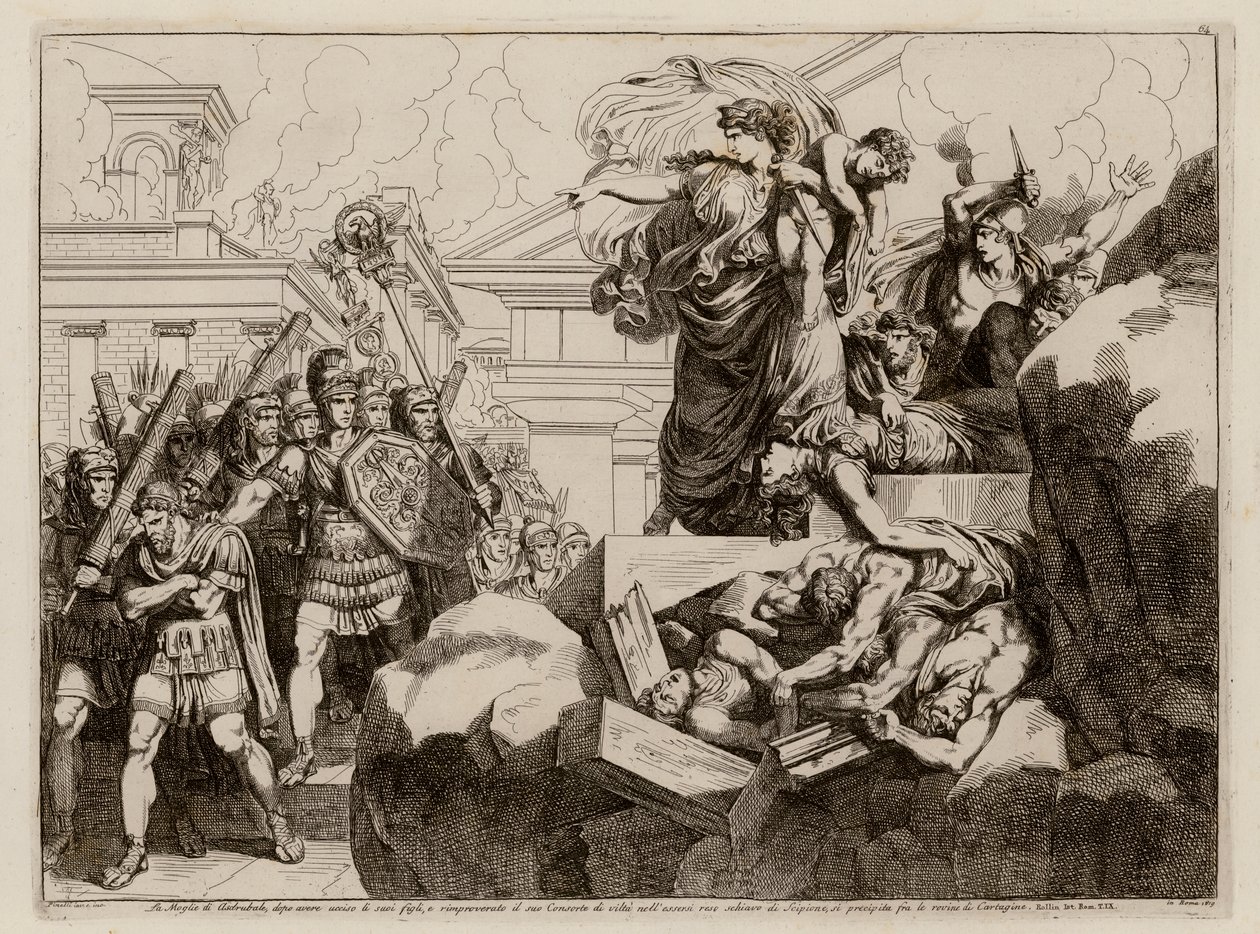 Selvmord af Hasdrubals hustru (radering) af Bartolomeo Pinelli