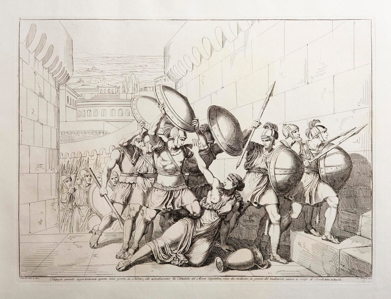 Tarpeia åbner byportene af Bartolomeo Pinelli