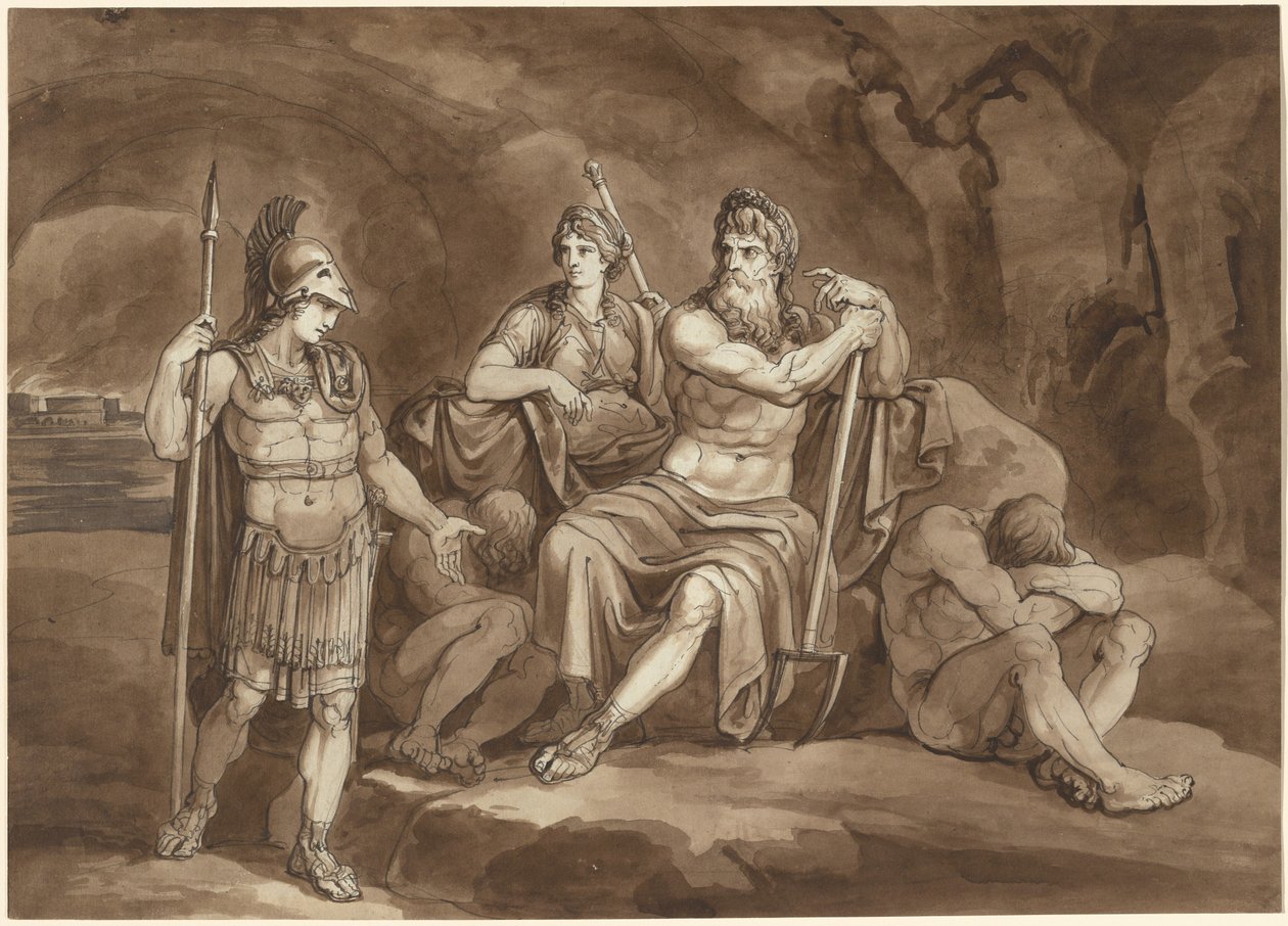 Telemachus anmoder om tilladelse fra Pluto til at søge sin far i underverdenen af Bartolomeo Pinelli