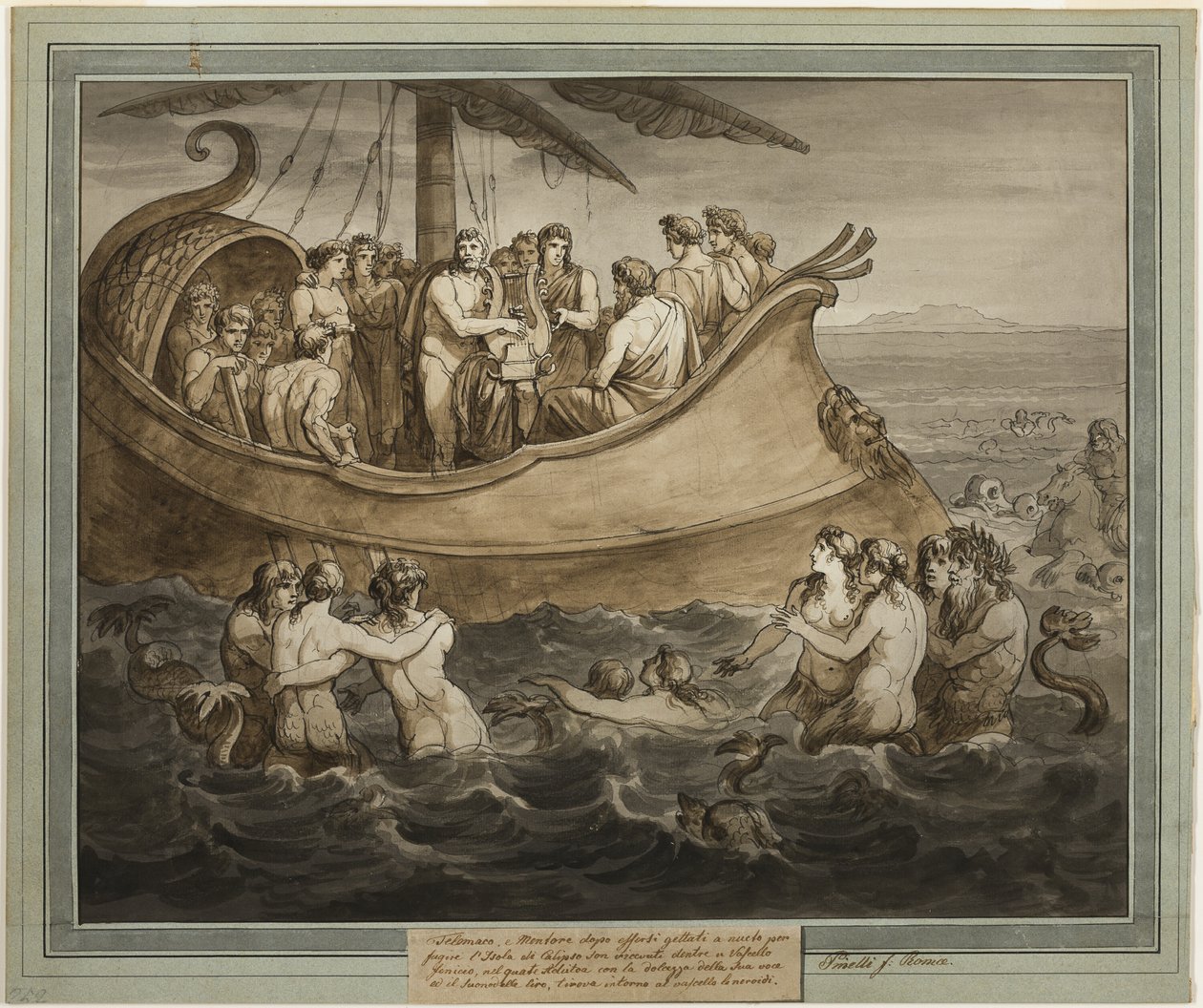 Telemachos og mentor i en kabys efter flugt fra øen Calypso, fra Telemachos eventyr, bog 8 af Bartolomeo Pinelli