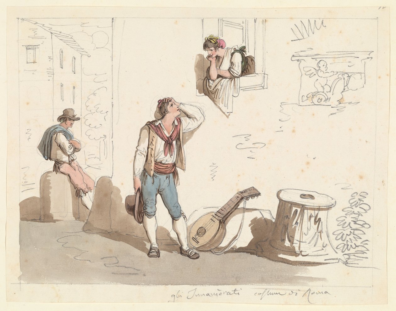 Serenaden, studie til romerske dragter og skikke af Bartolomeo Pinelli