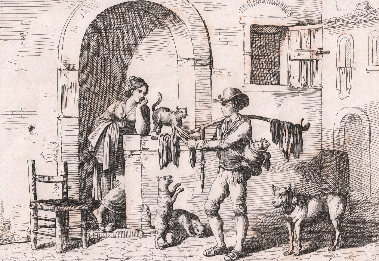 Carnacciaro, gadesælger af kattekød, ætsning af Bartolomeo Pinelli (Rom af Bartolomeo Pinelli