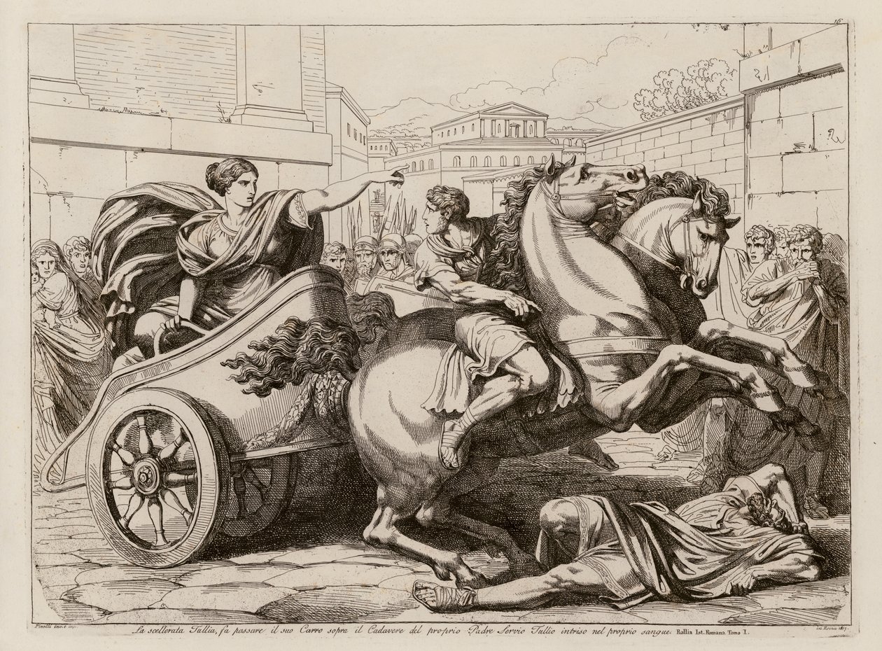 Tullia kører over sin fars døde krop (radering) af Bartolomeo Pinelli