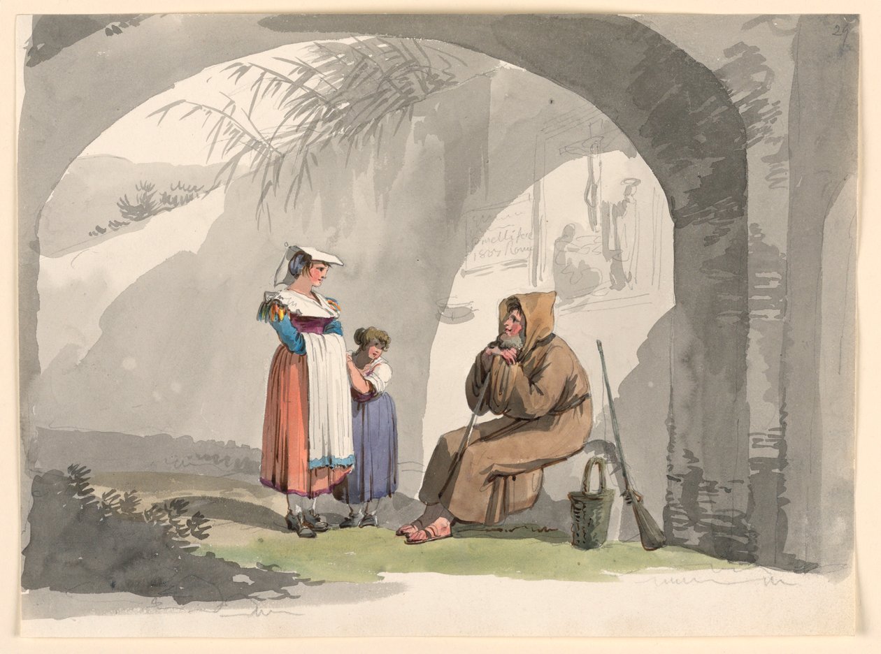 To piger fra Frascati besøger en eremit af Bartolomeo Pinelli
