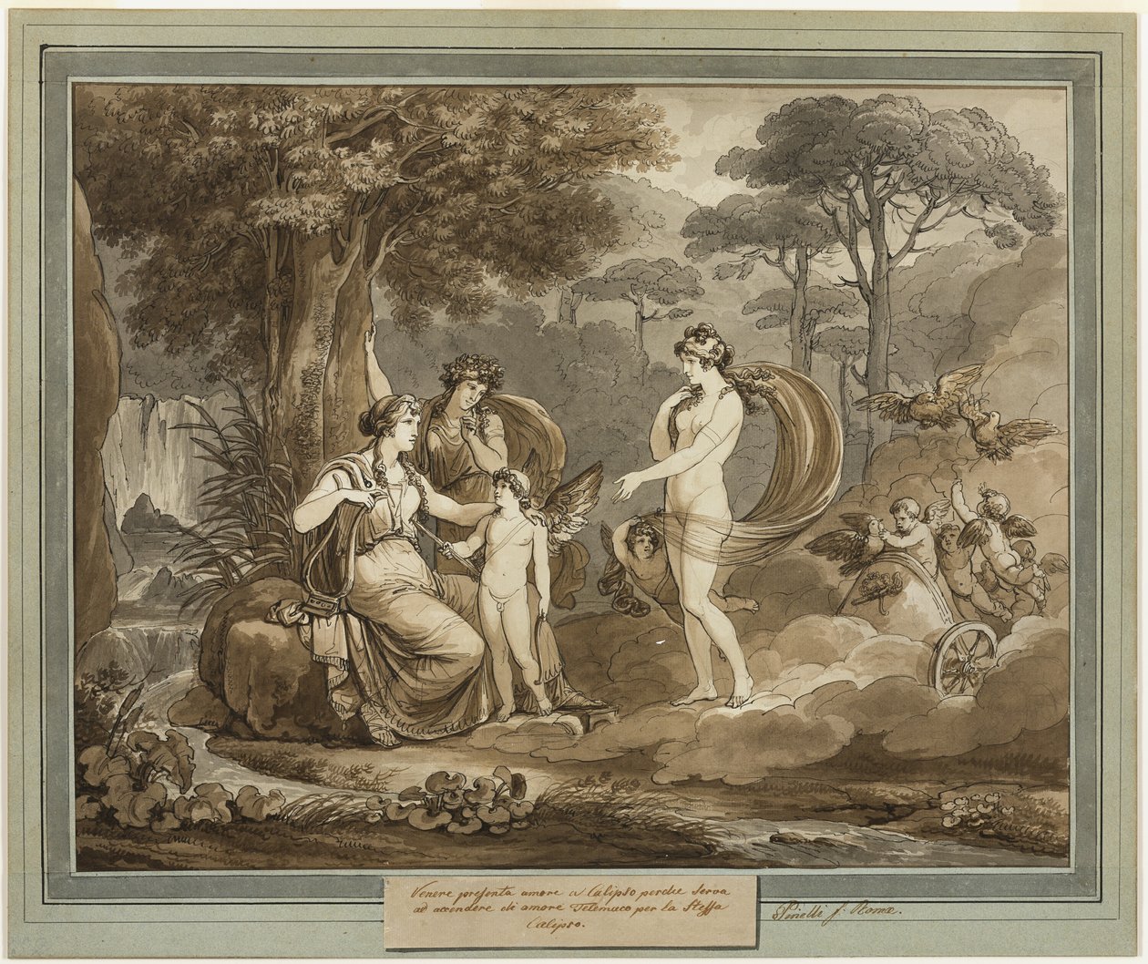 Venus præsenterer Amor for Calypso, fra Telemachos eventyr, bog 7 af Bartolomeo Pinelli