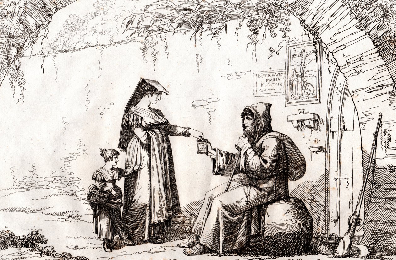 Kvinde fra Frascati og en eremit, radering af Bartolomeo Pinelli (Rom af Bartolomeo Pinelli