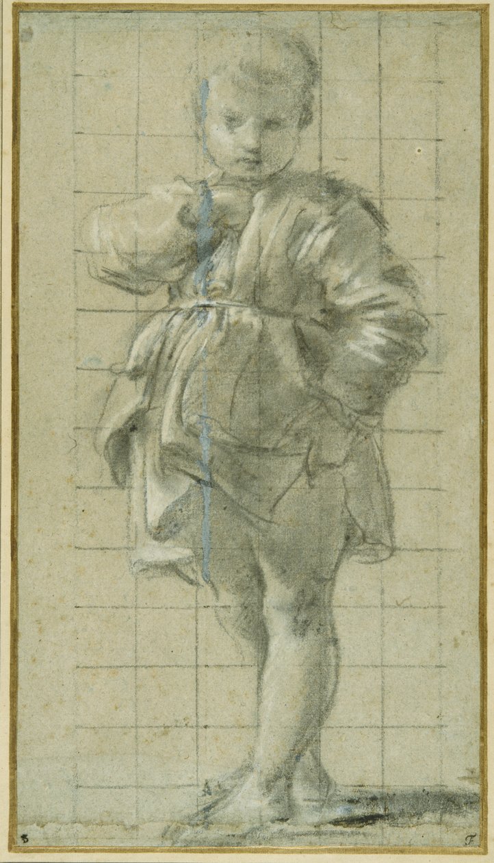 En ung dreng stående (sort kridt på carta azzurra) af Bartolomeo Schedoni