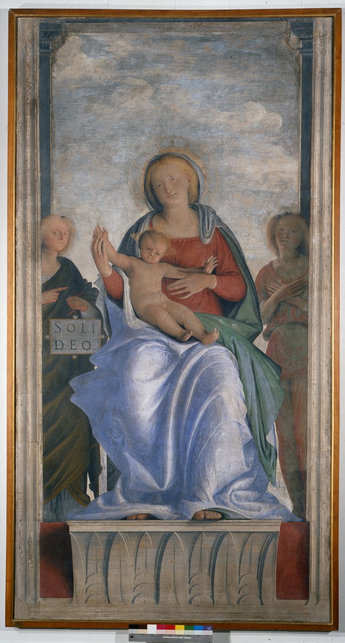Madonna og barn og to engle af Bartolomeo Suardi Bramantino