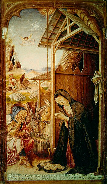 Krybbe, centralt panel fra en conversano polyptch, 1475 (tempera på panel) af Bartolomeo Vivarini