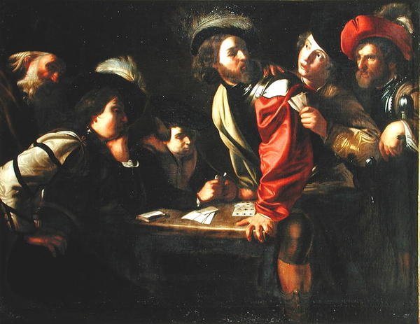 Soldater, der spiller kort af Bartolomeo after Manfredi