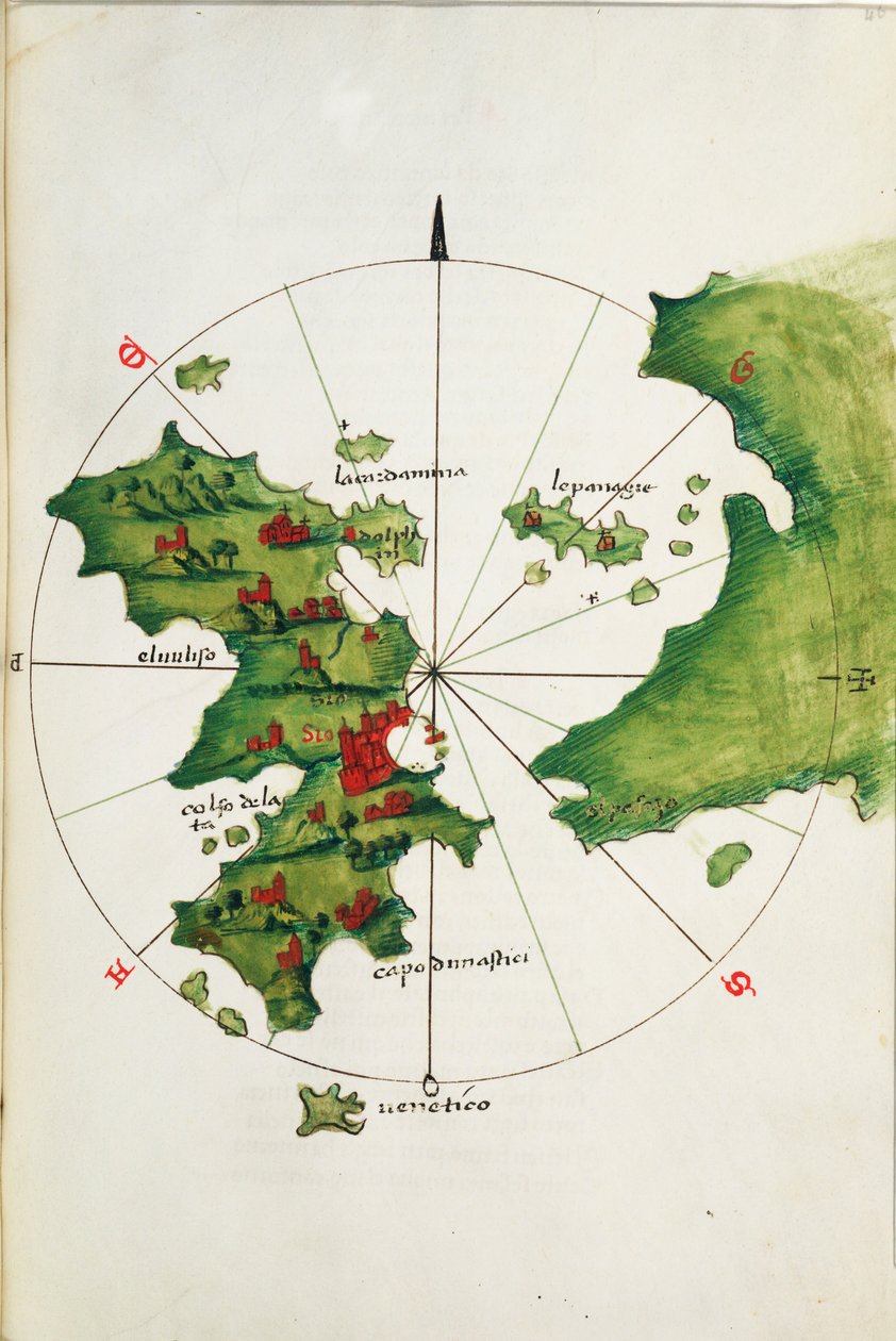 Khios og det tilstødende fastland, ca. 1485 (pergament) af Bartolomeo da li Sonetti