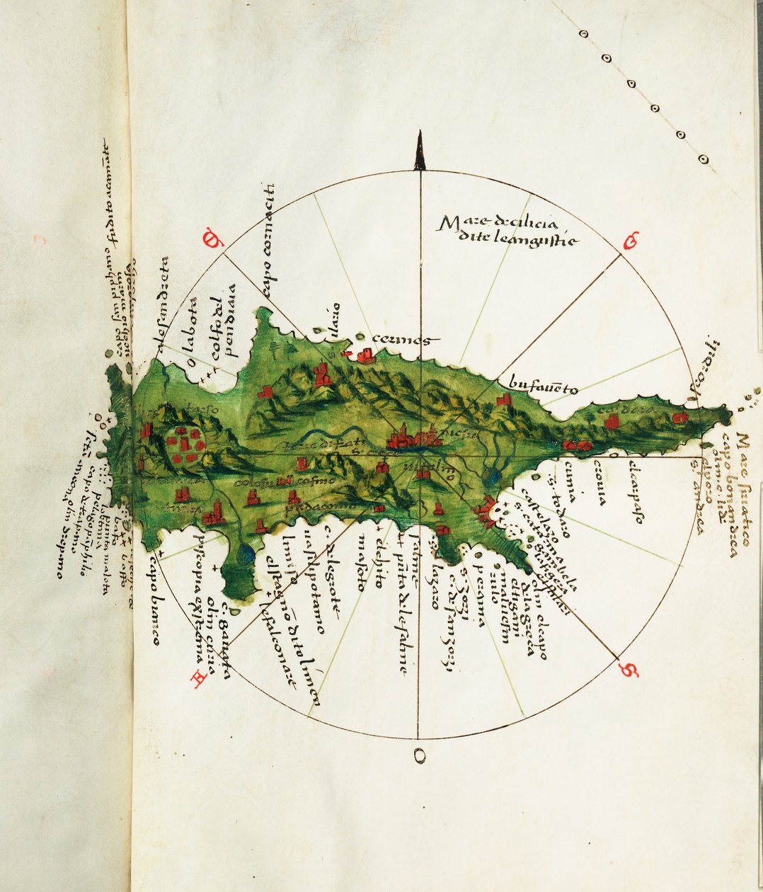 Kort over Cypern, ca. 1485 (pergament) af Bartolomeo da li Sonetti